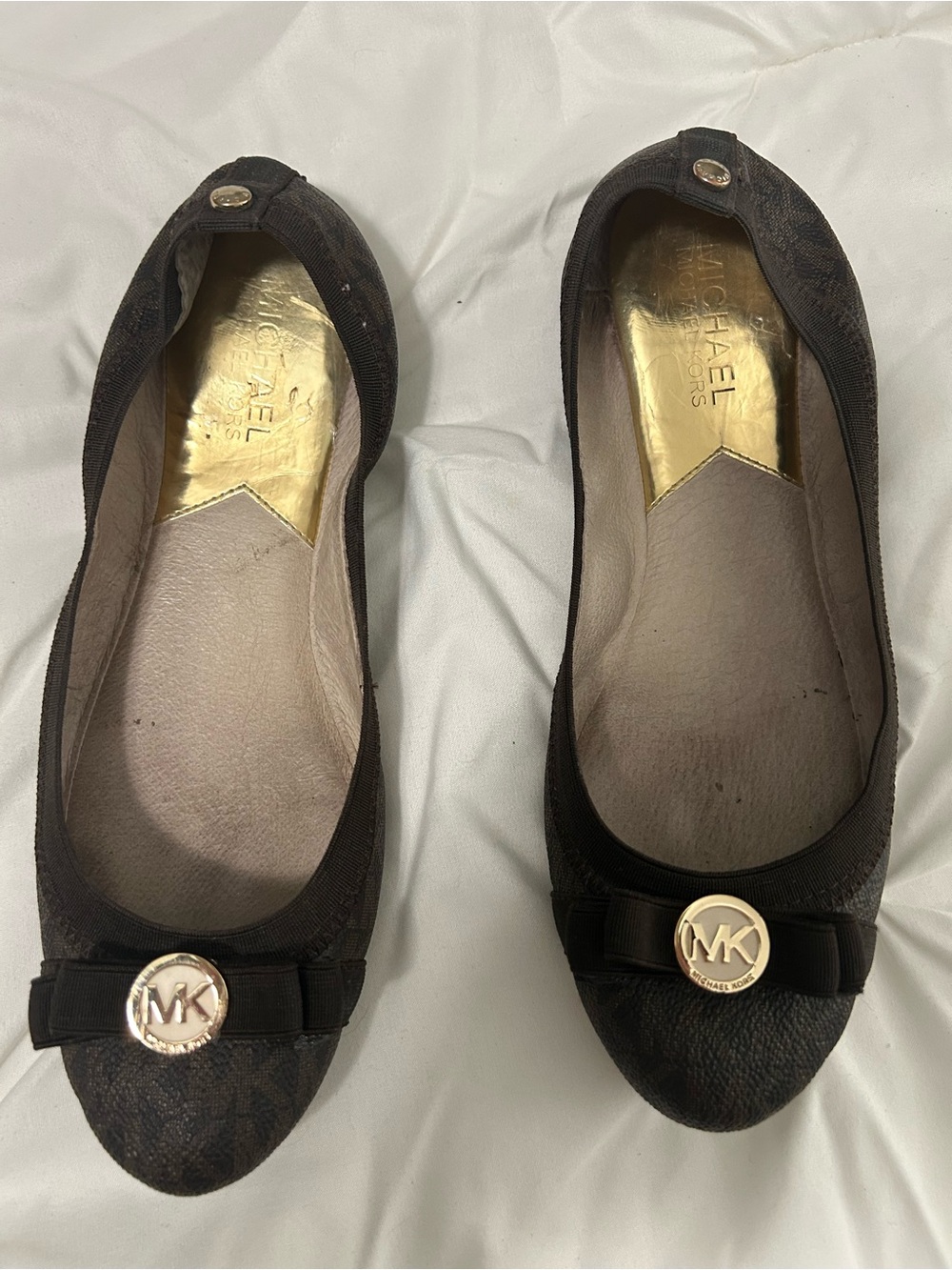 Michael Kors Brown MK Logo Bow Dixie Ballet Flats